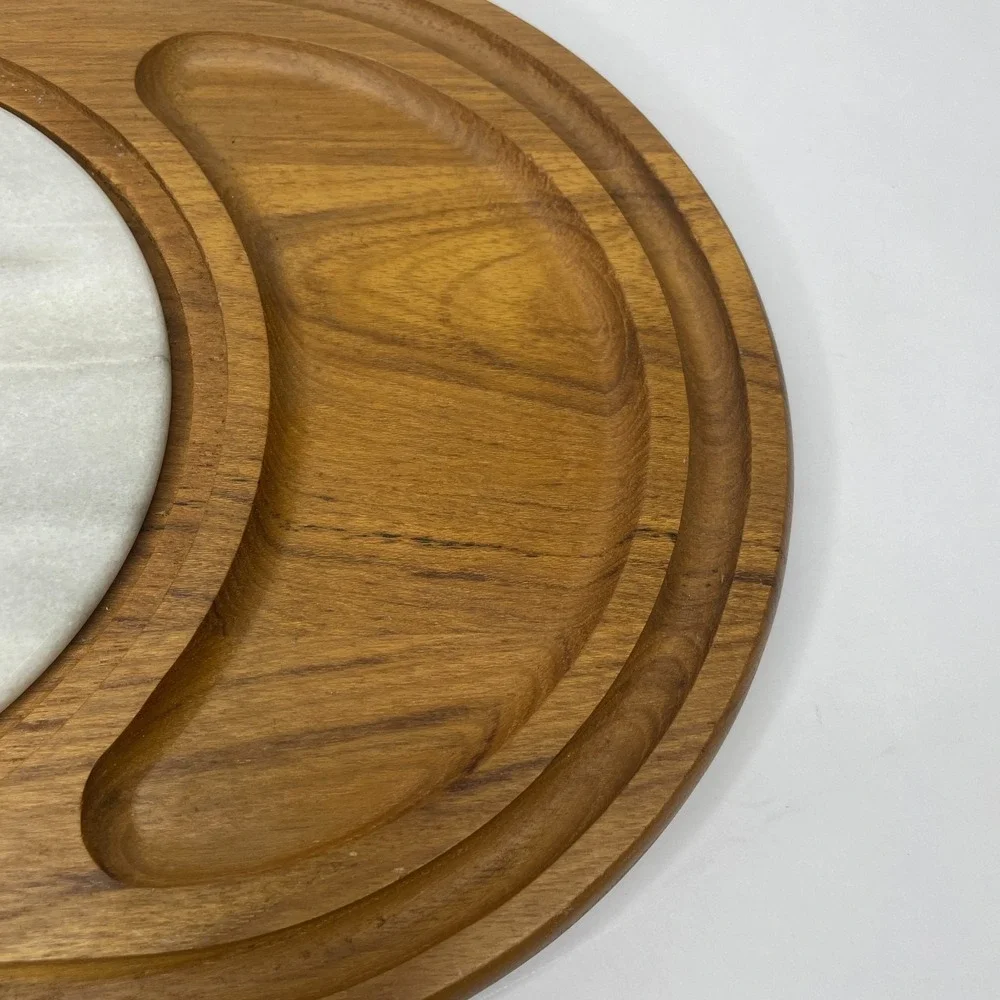 DOLPHIN‎ Teakwood Cutting  Cheese Board Charcuterie Tray Marble Serving Platter